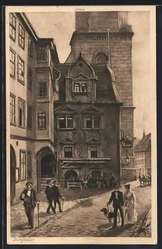 Künstler-AK Jena, Burgkeller mit Strasse