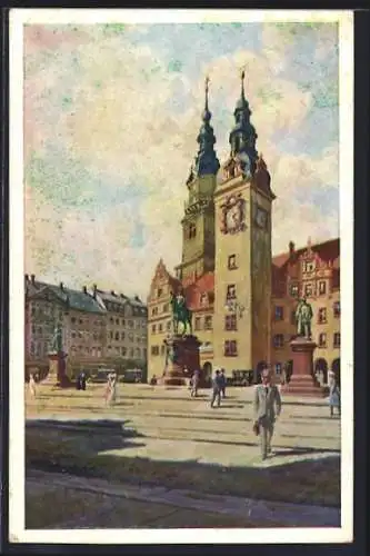 Künstler-AK Chemnitz, Markt mit Denkmälern