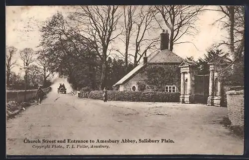 AK Amesbury, Church Street and entrance to Amesabury Abbey, Salisbury Plan, driving car