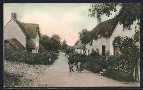 AK Edington, Strassenpartie mit Frau und Mädchen