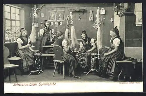 AK Schwarzwälder Trachten, Spinnstube mit fünf Frauen