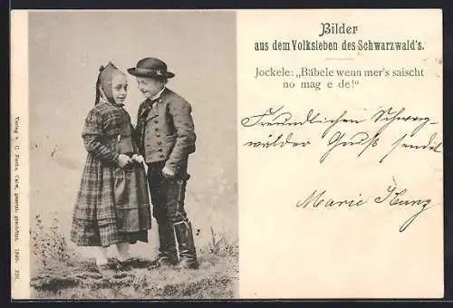 AK Kinderpaar in Schwarzwälder Trachten