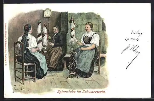 AK Frauen in Schwarzwälder Trachten in einer Spinnstube