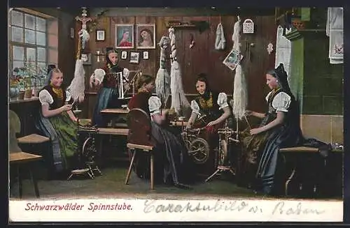 AK Schwarzwälder Trachten, Spinnstube mit fünf Frauen