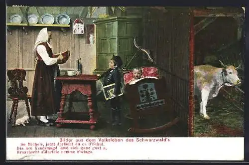 AK Schwarzwälder Mutter mit Kindern