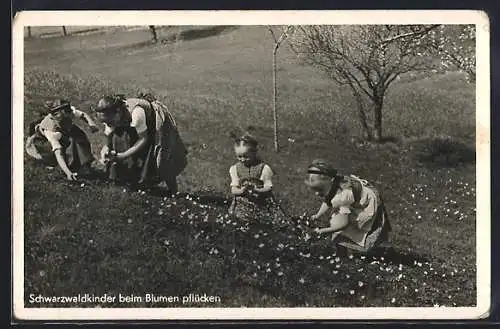 AK Schwarzwaldkinder beim Blumen pflücken