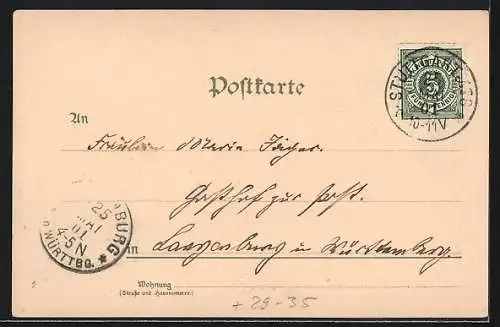 Passepartout-Lithographie Stuttgart, Johanneskirche, Marktplatz, Herzog Eugenbrunnen