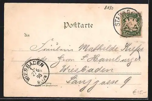 Vorläufer-Lithographie Starnberg /Starnberger See, 1895, Teilansicht von der Villa Prinz Carl gesehen, Schloss Berg