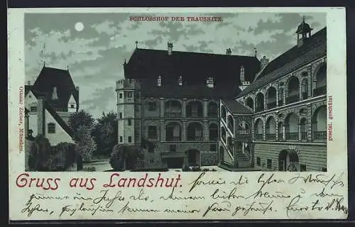 Mondschein-Lithographie Landshut, Schlosshof der Trausnitz