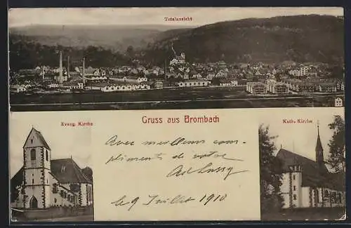 AK Brombach / Lörrach, Totalansicht, Evangelische Kirche, Katholische Kirche