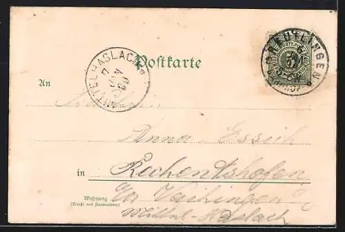 Lithographie Reutlingen, Gasthaus zum Ritter, Frauenarbeitsschule, Schloss Lichtenstein, Web- und Sinnschule