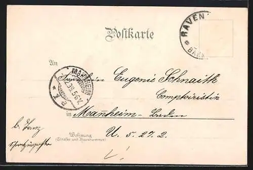 Lithographie Ravensburg / Württ., Teilansicht mit Turm