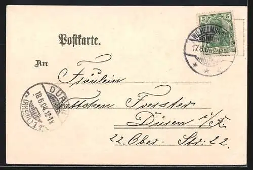 Lithographie Wilhelmshaven, Werfttorgebäude, Prinz-Adalbert-Denkmal, S. M. Panzerschiff Brandenburg