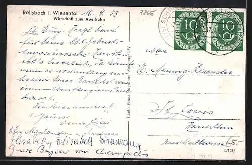 AK Rollsbach i. Wiesental, Gasthaus zum Auerhahn