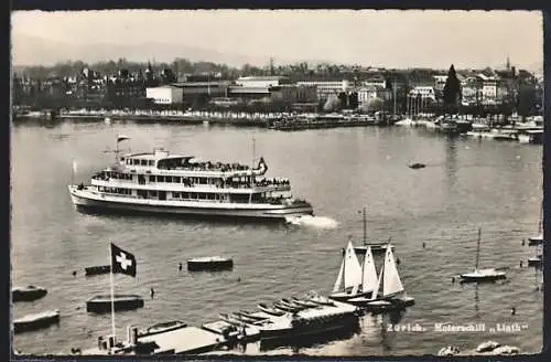 AK Zürich, Motorschiff Linth in Fahrt