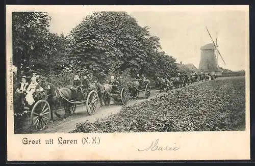 AK Laren /N. H., Boerenbruiloft, Windmühle