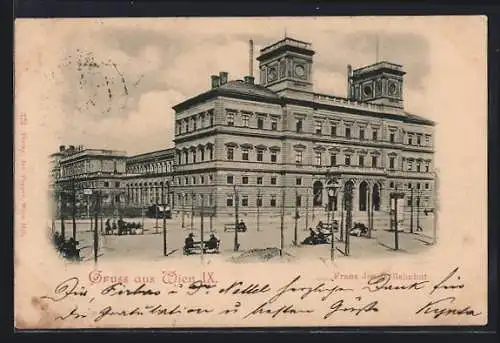 AK Wien, Franz Josefs-Bahnhof mit Strassenpartie