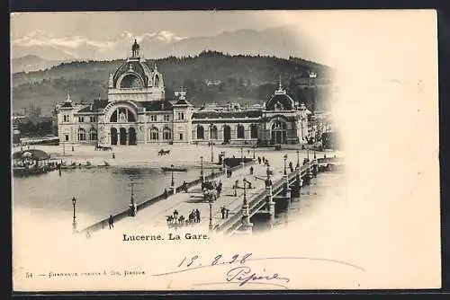AK Lucerne, La Gare, Bahnhof