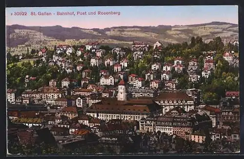 AK St. Gallen, Bahnhof, Post und Rosenberg