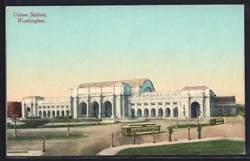AK Washington, WA, Union Station, Bahnhof, Strassenbahn