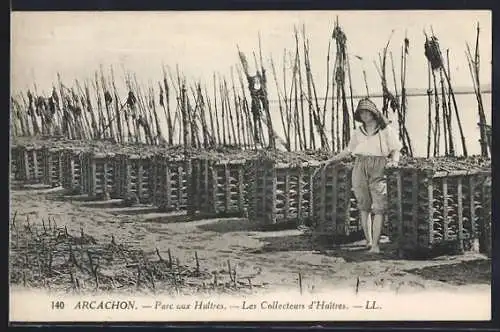 AK Arcachon, Parc aux Huitres, Les Collecteurs d`Huitre, Austerkisten