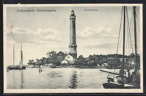 AK Swinemünde, Blick auf Leuchtturm am Osternothafen