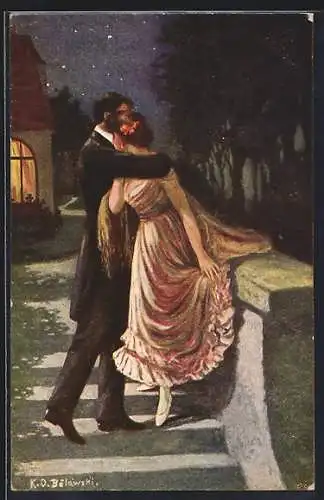 Künstler-AK sign. K. O. Belawski: Liebespaar im nächtlichen Garten