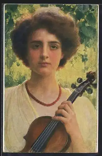 AK Junge Frau mit einer Geige