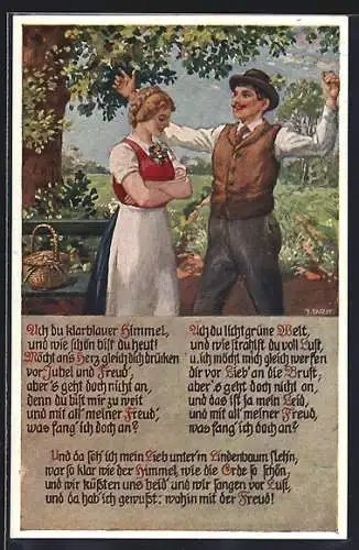 Künstler-AK sign. J. Durst: Liebespaar im Grünen