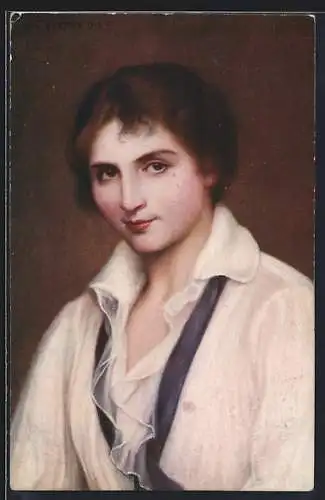 Künstler-AK sign. G. Courtois: Dame in weisser Bluse