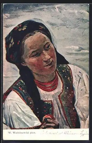 Künstler-AK sign. W. Wodzinowski: Frauenporträt in Tracht