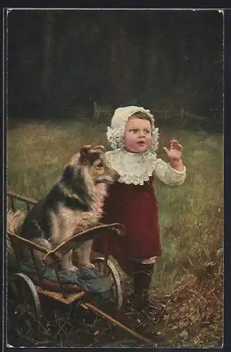 Künstler-AK sign. Paul Wagner: Mädchen und Hund mit einem Wagen