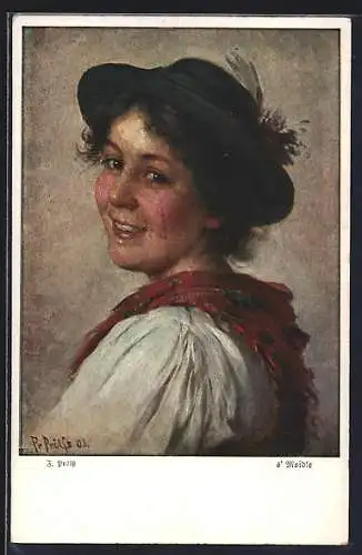 Künstler-AK sign. F. Prölss: S`Moidle, Lachendes Mädchen in Tracht