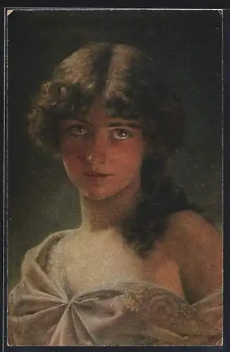 Künstler-AK sign. J. Lieck: Mädchenporträt im Dämmerlicht