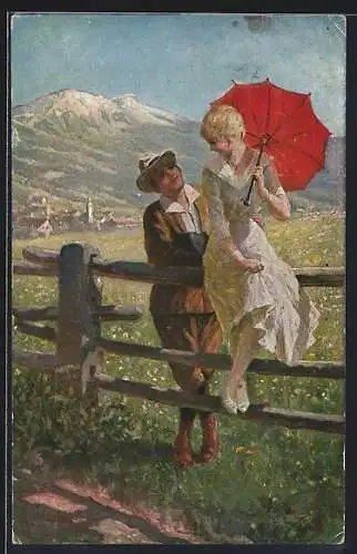 Künstler-AK sign. M. A. Lerisch: Paar in der Sommerfrische