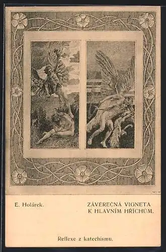 Künstler-AK sign. E. Holárek: Záverecná Vigneta k Hlavním Hríchum