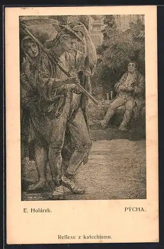 Künstler-AK sign. E. Holárek: Pýcha, Reflexe z katechismu