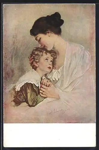 Künstler-AK sign. A. Schwarz: Mutter und Sohn beim Abendgebet
