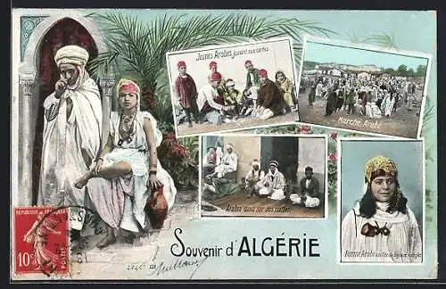 AK Algérie, Femme Arabe, Jeunes Arabes, Arabes assis sur des nattes