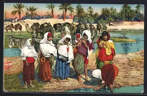 AK Jeunes Filles cherchant de l`eau dans l`Oued