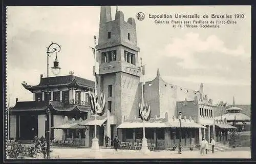 AK Bruxelles, Exposition Universelle 1910, Colonies Francaises: Pavillons de l`Indo-Chine et de l`Afrique