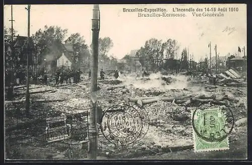 AK Bruxelles, Exposition Universelle 1910, L`Incendie des 14-15 Aout 1910, Bruxelles-Kermesse, Vue Gènèrale