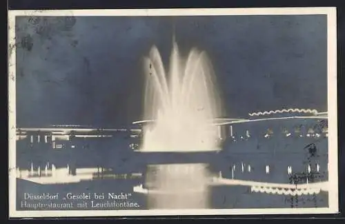 AK Düsseldorf, Gesolei 1926, Restaurant mit Fontäne bei Nacht