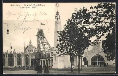 AK Düsseldorf, Gewerbe- und Industrie-Ausstellung 1902, Förderturm, Pavillon