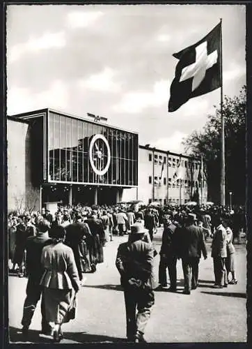 AK Basel, Schweizer Mustermesse 1955, Halle 10-21 Haupteingang