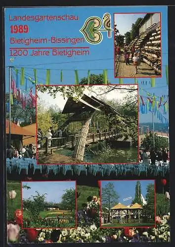 AK Bietigheim-Bissingen, Langesgartenschau 1989, Brücke und Tulpenfelder