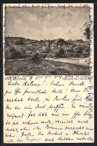 Künstler-AK sign. Paul Cezanne: Häuser im Grünen, Sonderbund Internat. Kunstausstellung Coeln 1919