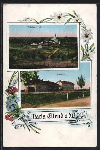 AK Maria Ellend a. d. D., Bahnhof und Totalansicht
