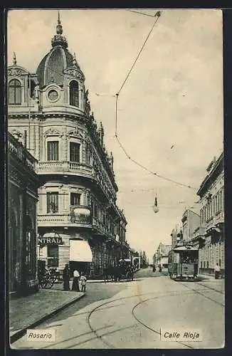 AK Rosario, Calle Rioja, Strassenbahn