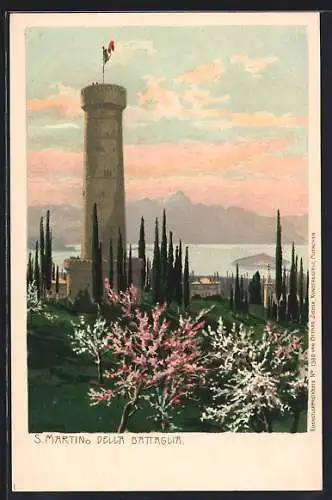 Künstler-AK Zeno Diemer: S. Martino della Battaglia, Ortspartie mit Turm